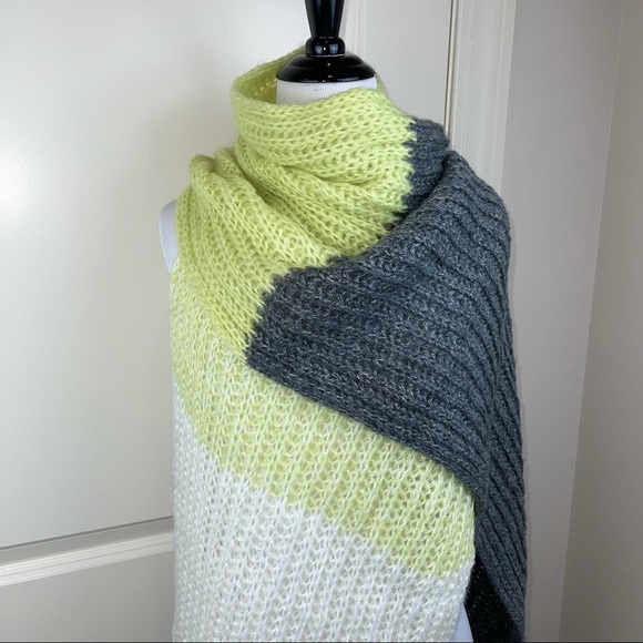 NEW Topshop Chunky Knit Scarf Gray Lime Ivory - Picture 2 of 12